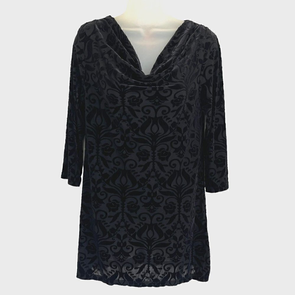 Ruby Ribbon M Cowl Neck Black Floral Velvet Burnout Mini Dress Goth Whimsigoth